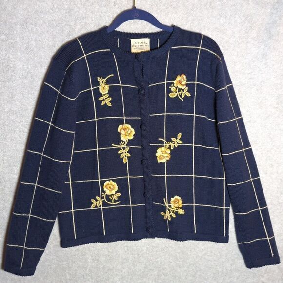 Susan Bristol Vintage 1991 Hand Embroidered‎ Floral Button Up Cardigan Large - Picture 1 of 7